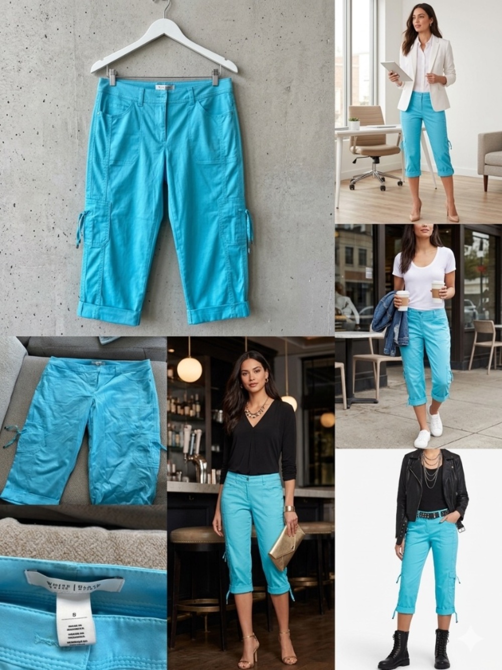 White House Black Market Turquoise Cargo Capri Pants Utility Crop - Size 8